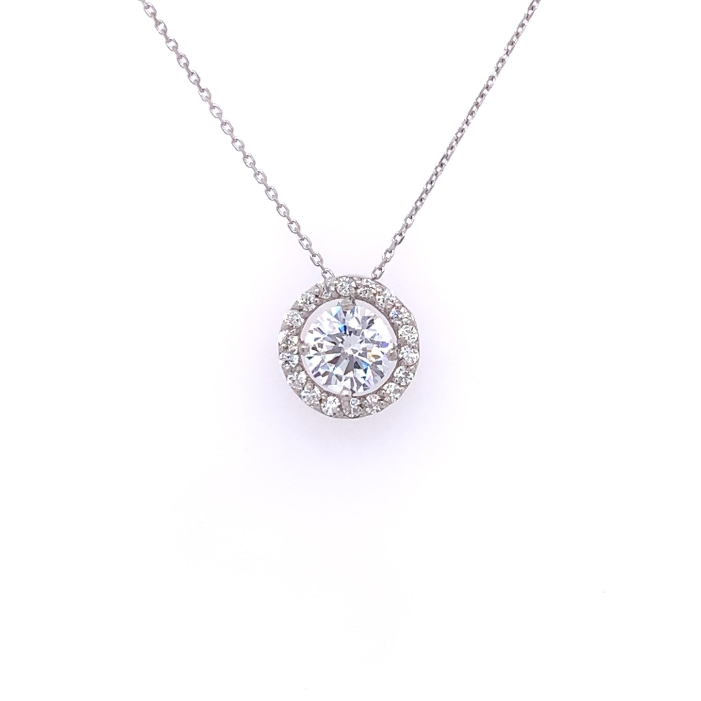 9ct White Gold 9mm CZ Halo Pendant WPZ036