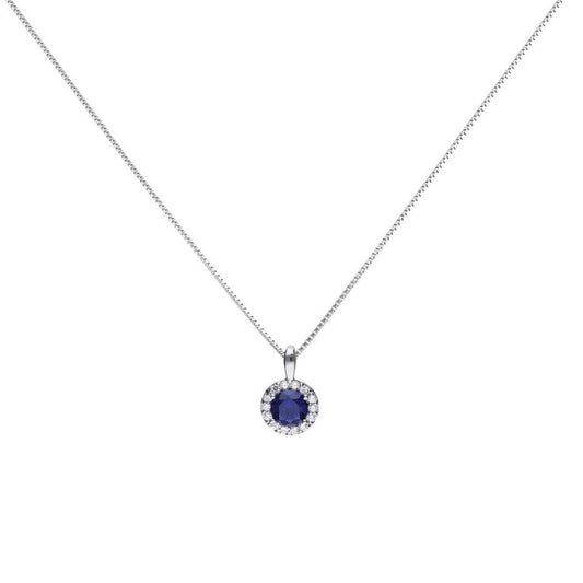 Diamonfire Round Pave Pendant With Sapphire Blue Zirconia (P4626)