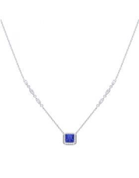 Diamonfire Cushion Cut Blue Sapphire & Zirconia Pendant P4913