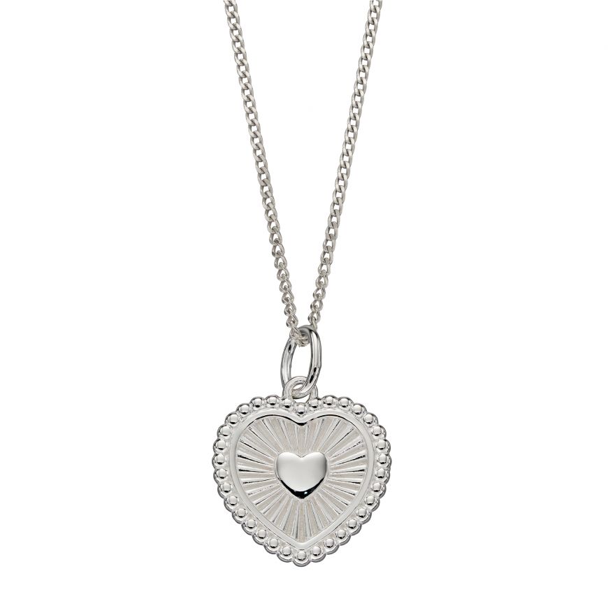 Silver Engravable Sunray Texture Heart Pendant