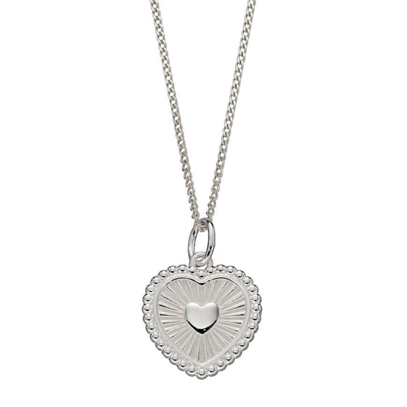 Silver Engravable Sunray Texture Heart Pendant