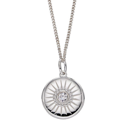 Silver Diamond Cut CZ Disc Pendant