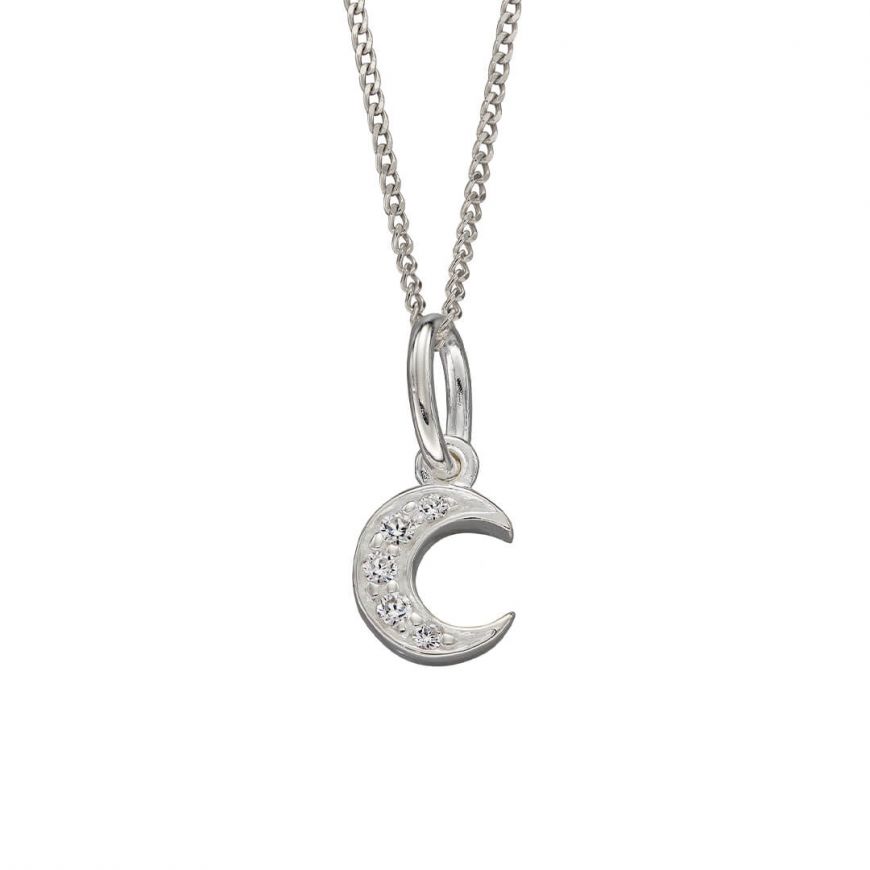 Silver CZ Crescent Moon Pendant P4973C