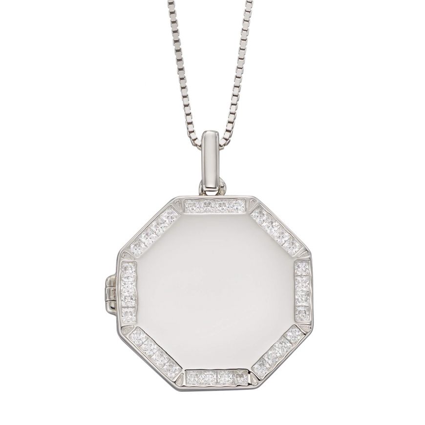 Fiorelli Engravable Octagon Locket With CZ Surround (P5032C)