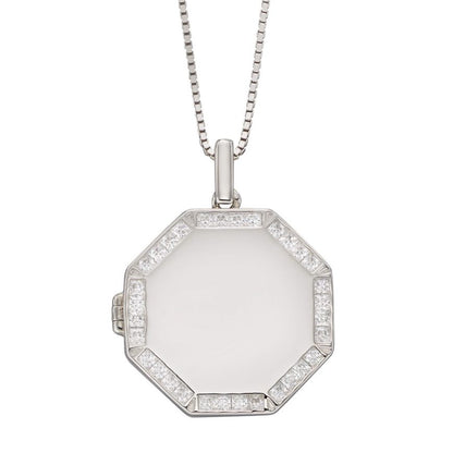 Fiorelli Engravable Octagon Locket With CZ Surround (P5032C)