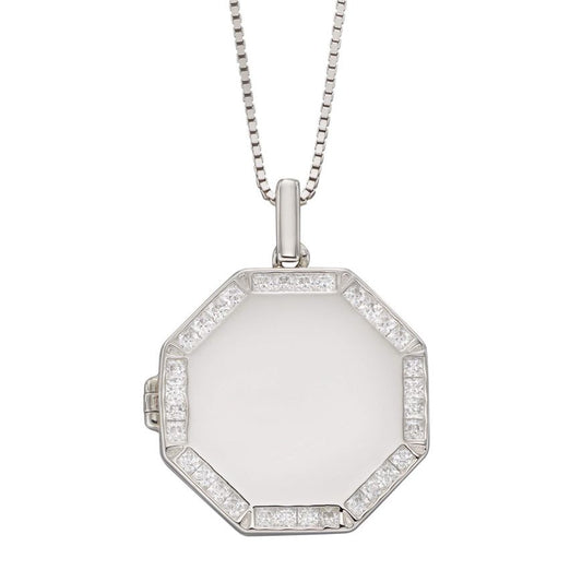 Fiorelli Engravable Octagon Locket With CZ Surround (P5032C)