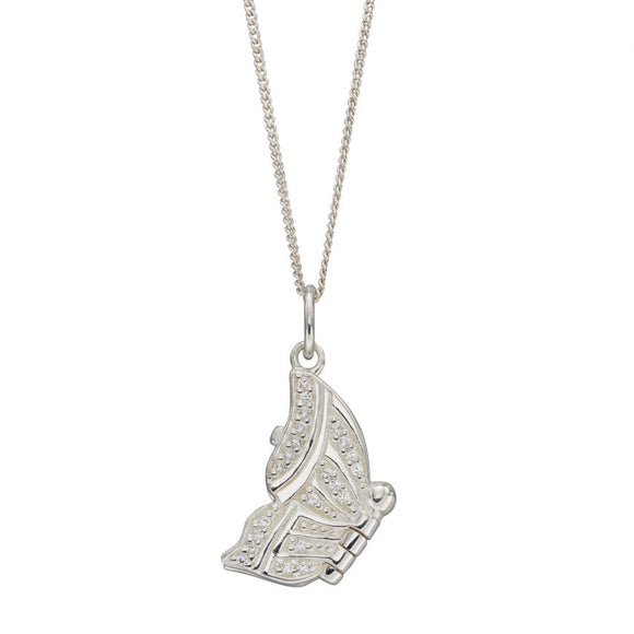 Silver Folded Butterfly Locket With CZ