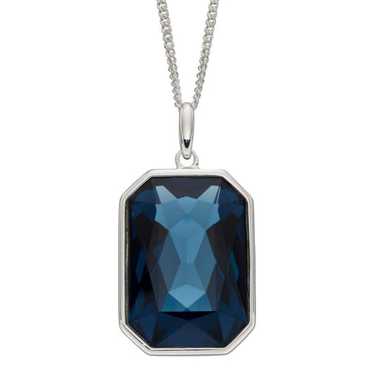 Silver Elongated Octagon Pendant With Montana Blue Crystal