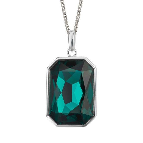 Silver Elongated Octagon Pendant With Emerald Green Crystal P5241G