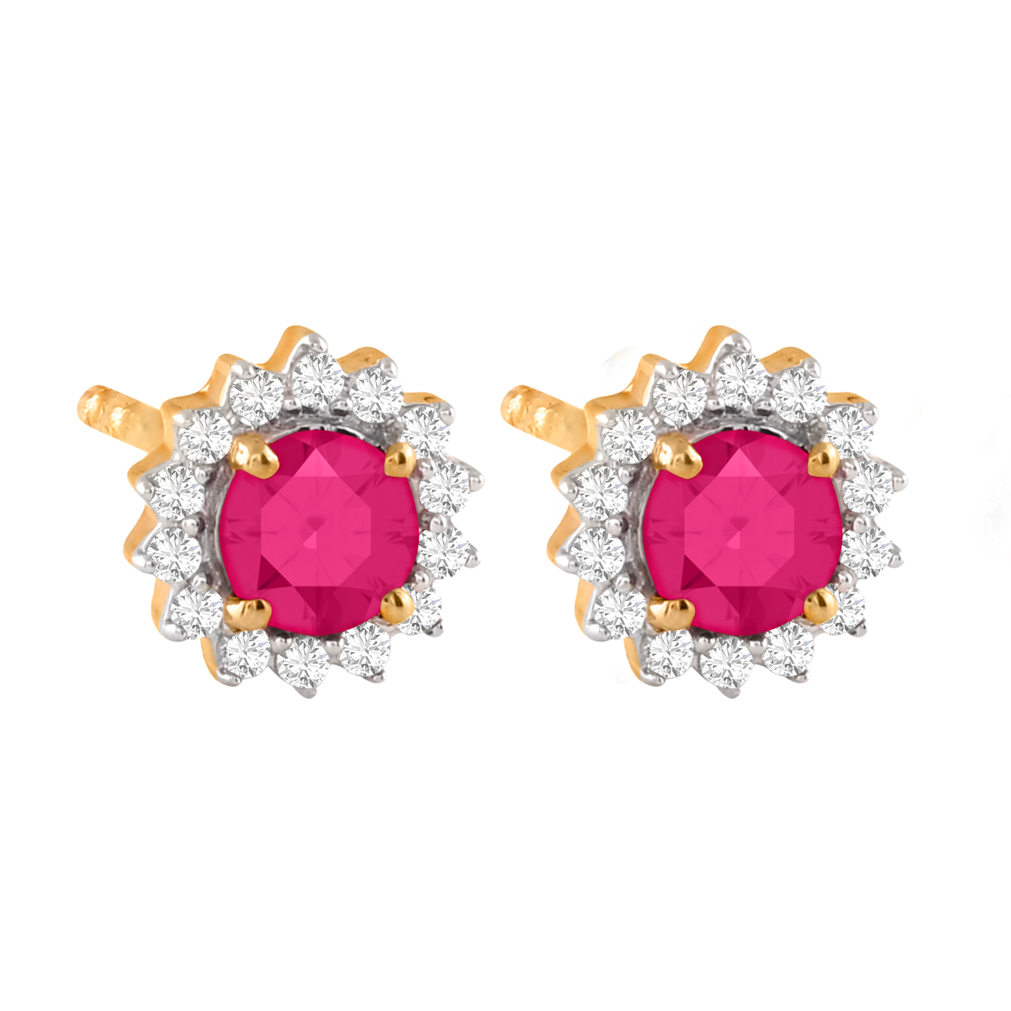 14ct Gold 585 Real Ruby Diamond Stud Earrings GER78