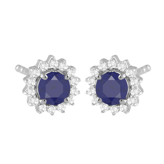 14ct White Gold 585 Real Sapphire Diamond Stud Earrings GES089