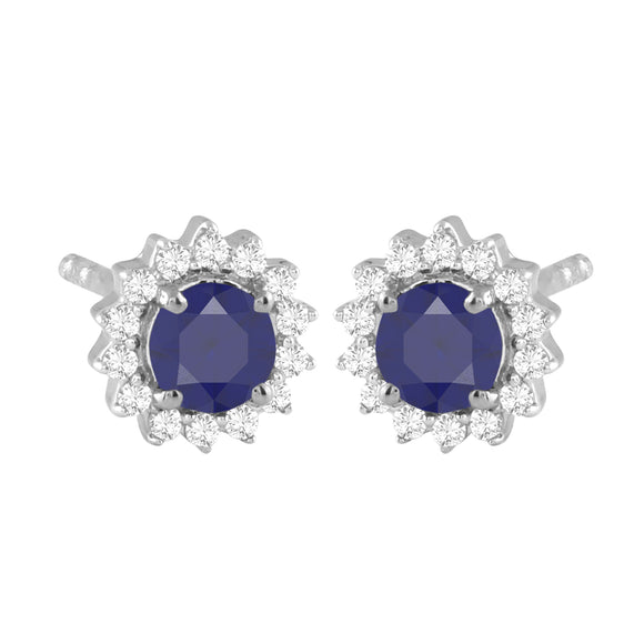 14ct White Gold 585 Real Sapphire Diamond Stud Earrings