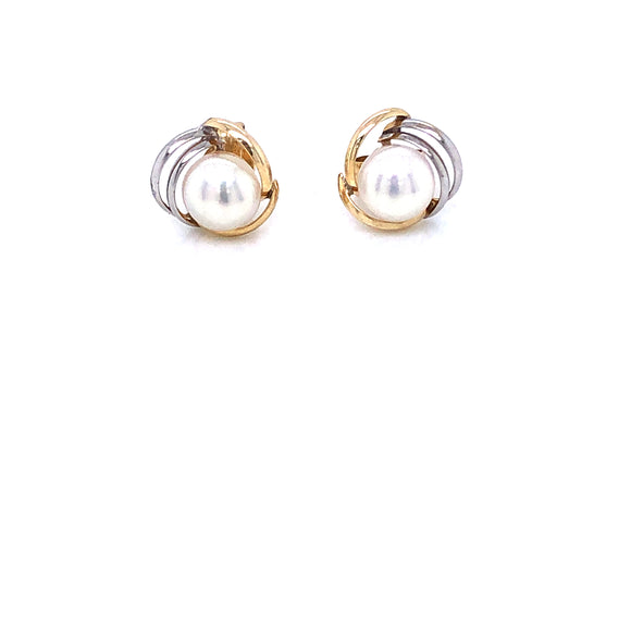 9ct Gold & Pearl Two-tone Stud Earrings