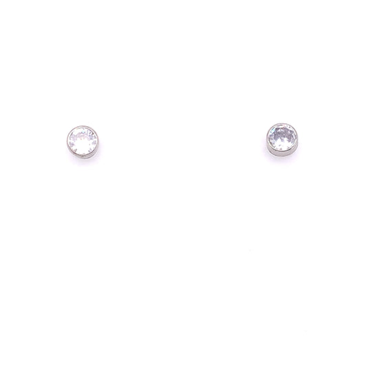 9ct White Gold 4mm Bezel CZ Stud  Earrings WEZ057
