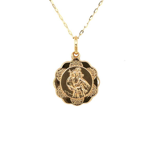 9ct Yellow Gold Medium  St Christopher Medal & Chain