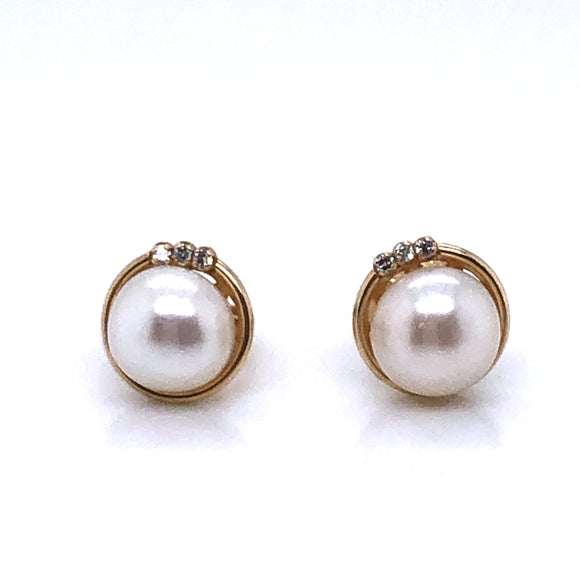 9ct Gold  Pearl & CZ Earrings