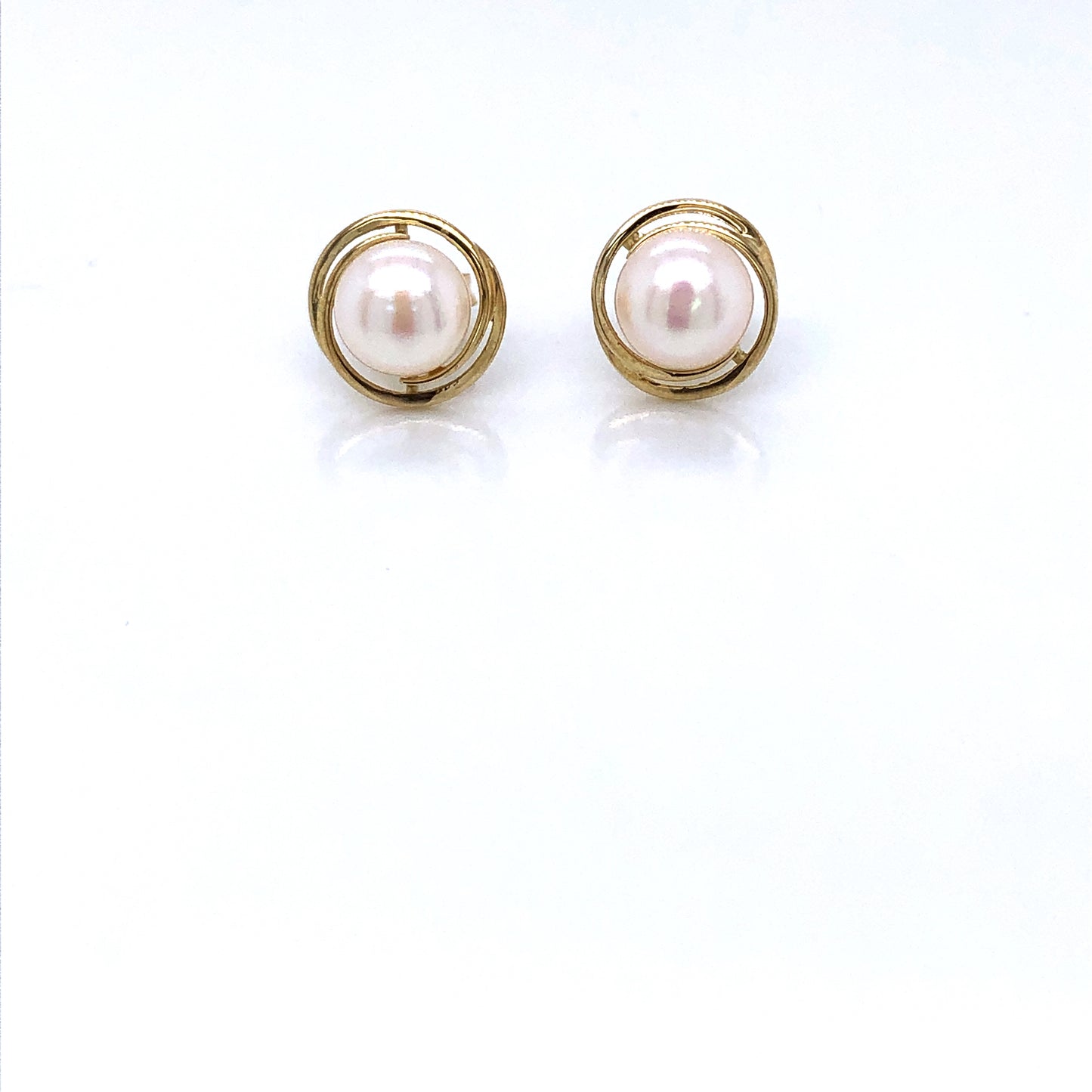 9ct Gold & Pearl Swirl Stud Earrings