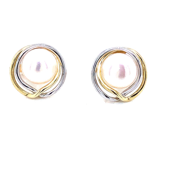 9ct Gold  Pearl Two-tone Earrings GEP357
