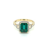 9ct Gold Created Emerald & Diamond Deco Ring