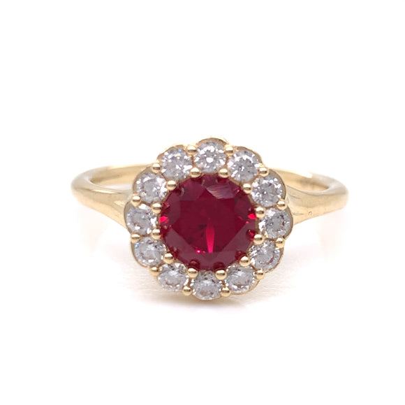 9ct Gold Created Ruby & CZ Twist Cluster Ring