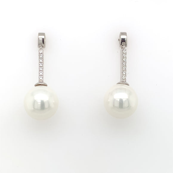 Sterling Silver Pearl Glitter Bar Drop Earrings