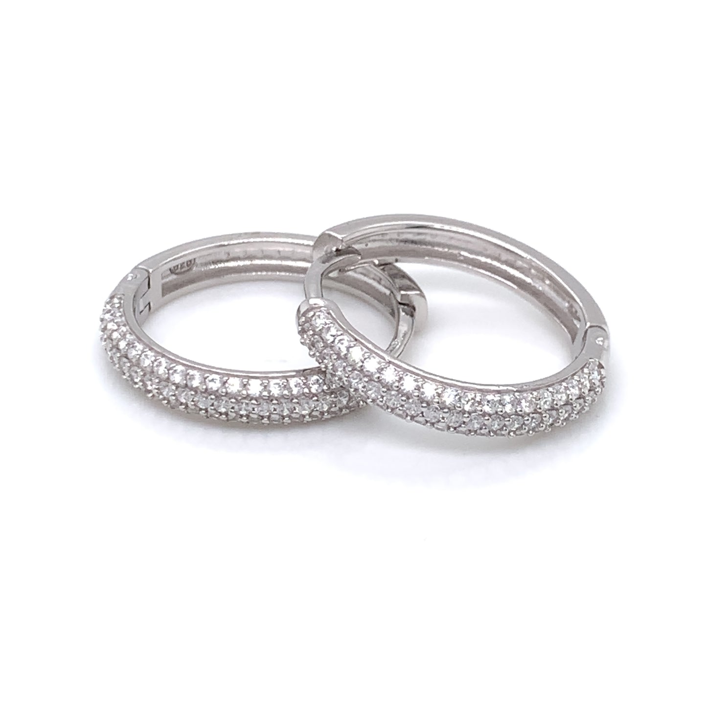 Sterling Silver Medium Glitter CZ Hoop Earrings