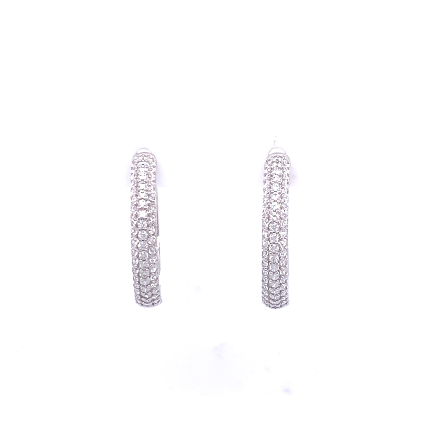 Sterling Silver Medium Glitter CZ Hoop Earrings