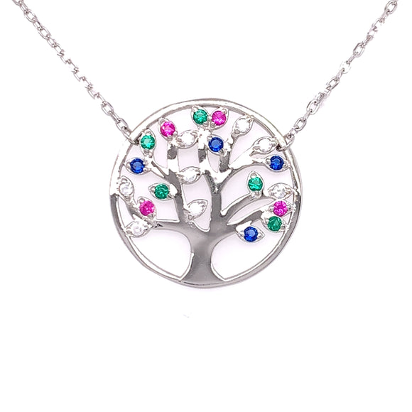 Sterling Silver Multicolour CZ Tree Of Life Necklace CSN935
