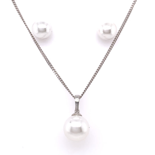 Sterling Silver Pearl Pendant & Earring Set CSS278