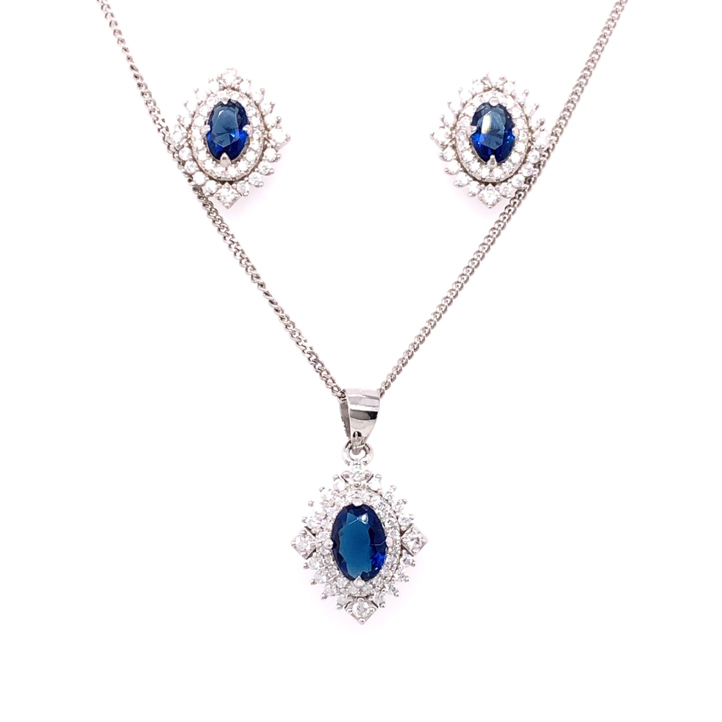 Sterling Silver Vintage Sapphire CZ Pendant & Earring Set