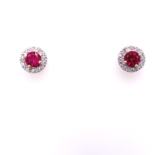 9ct Gold Ruby & CZ 7mm Halo Stud Earrings