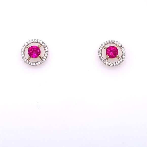 9ct Gold Created Ruby & CZ Open Halo Earrings