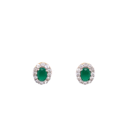 9ct Gold Synthetic Emerald & CZ Cluster Earrings GEE57