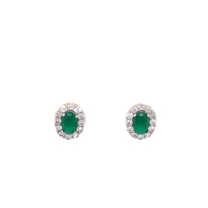 9ct Gold Synthetic Emerald & CZ Cluster Earrings GEE57