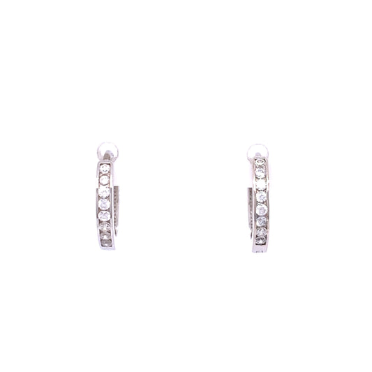 9ct White Gold Cute CZ Channel Hoop Huggie Earrings WEZ051