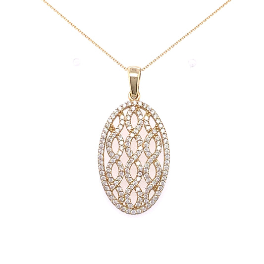 9ct Gold CZ Oval Weave Pendant GPZ041