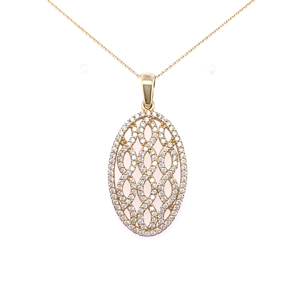9ct Gold CZ Oval Weave Pendant