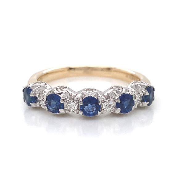 9ct Gold Sapphire & Diamond Vintage Style Eternity Ring