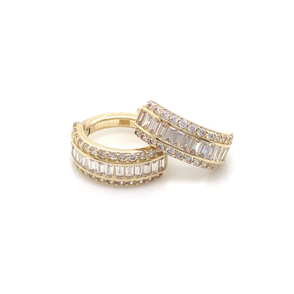 9ct Gold CZ 14mm Hoop Huggie Earrings