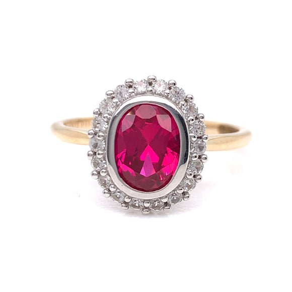 9ct Gold Created Ruby & White Sapphire Halo Ring