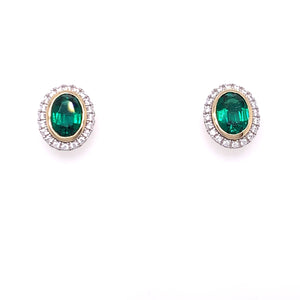 9ct Gold Created Emerald & White Sapphire Earrings