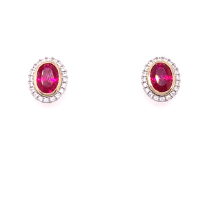 9ct Gold Created Ruby & CZ Earrings