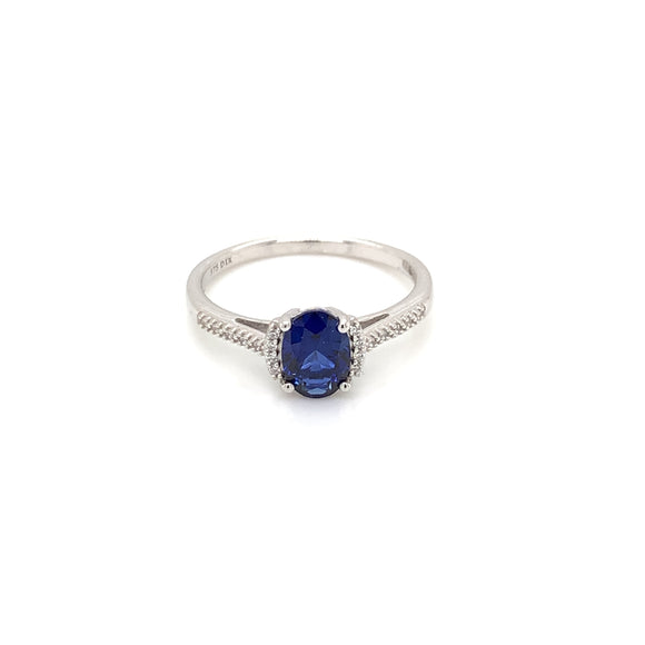 9ct White Gold Created Sapphire & CZ Ring