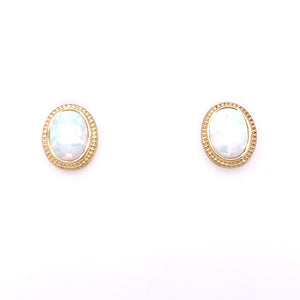 9ct Gold Created Opal  Earrings