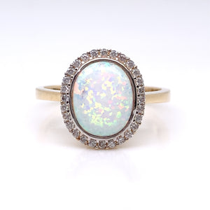 9ct  Gold  Created Opal & CZ  Halo Ring