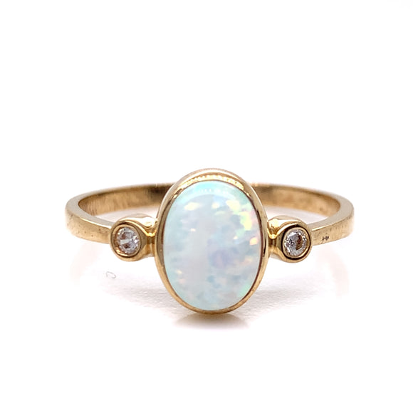 9ct  Gold  Created Opal & CZ  Ring