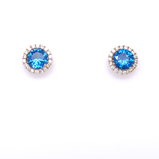 9ct Gold  Blue CZ  Halo Earrings GEX156