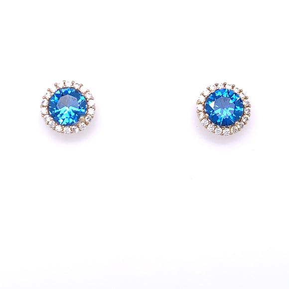 9ct Gold  Blue CZ  Halo Earrings GEX156