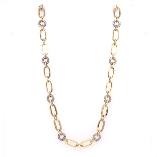 9ct Gold Oval & CZ Round Link Necklet