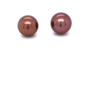 Brown Freshwater Pearl 9-10mm 14ct Gold Stud Earrings